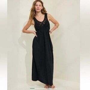 Aerie Crochet Maxi Dress Womens Medium Black Loungewear Boho Casual Vacation